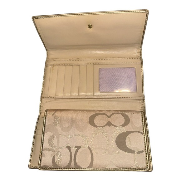 Coach Metallic Tan/Gold Trifold Optic Signature Wallet - Picture 9 of 10